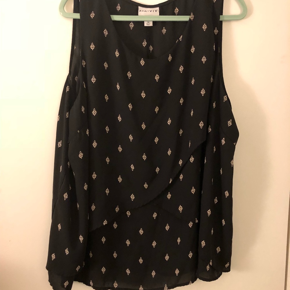 Ava and Viv Black Asymmetrical Ruffle Blouse/Tank 3X